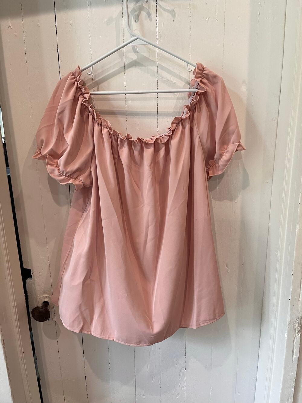 SHEIN XXL Peach Peasant Pirate Cold Shoulder Ruffled Shirt Blouse